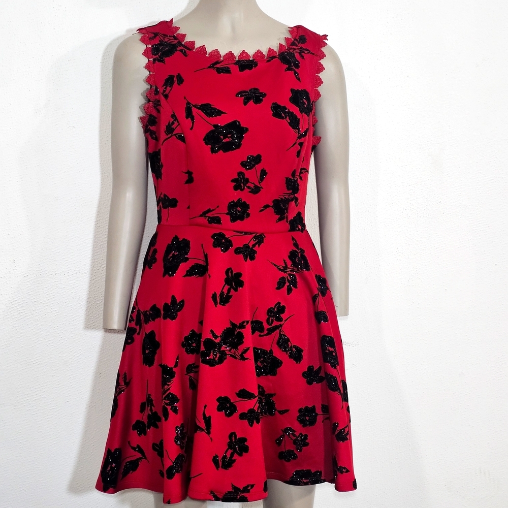 City Studio Red and Black Floral Mini Dress